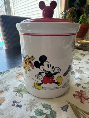 Mickey Mouse Ceramic Cookie Jar/Canister with Red Lid